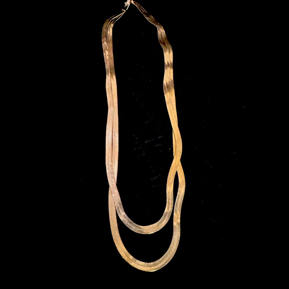 Double chain gold plated herringbone necklace